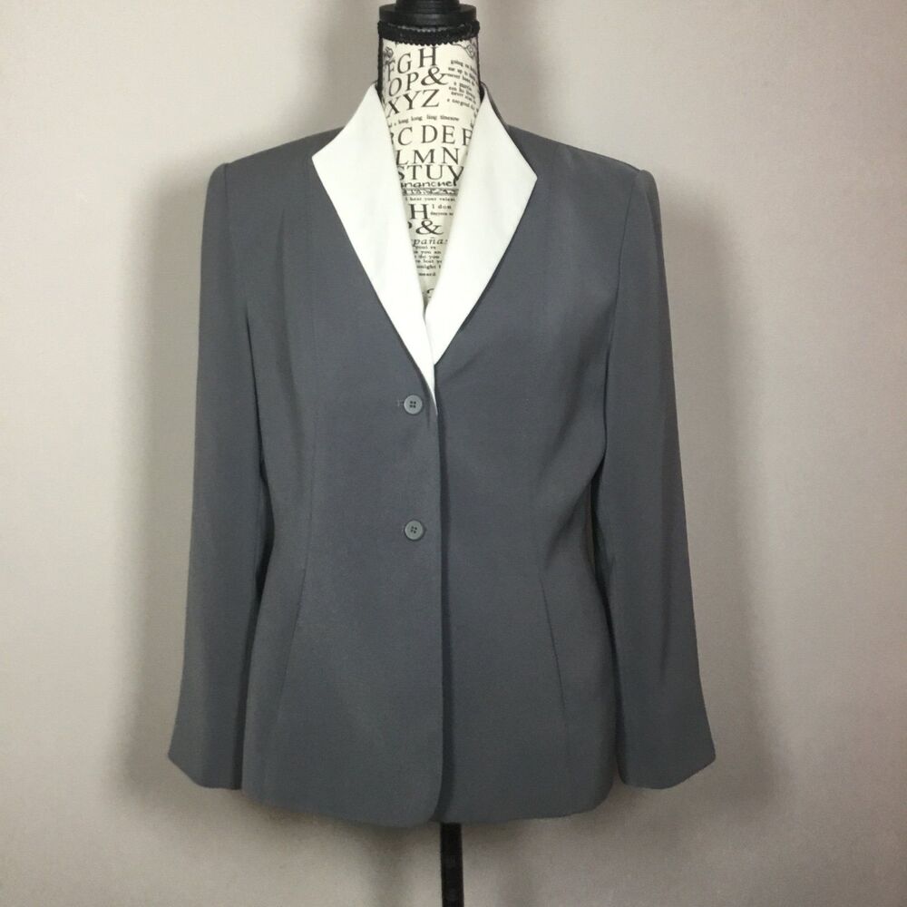 Jasper A.S.I. Grey business casual jacket blazer white collar button closure 6P